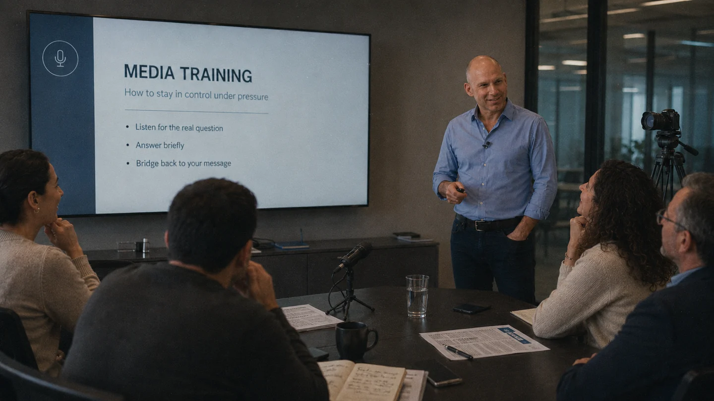 Dov Smith leading a media training session